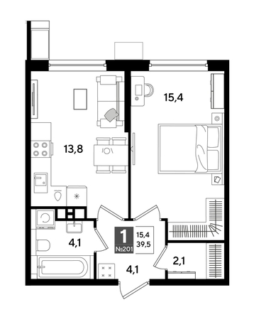 
  Продается 1-комн. квартира 39.5 м², в ЖК ДОГМА ПАРК, лит 20. Фото 1.