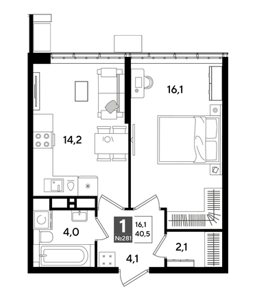 
  Продается 1-комн. квартира 40.5 м², в ЖК ДОГМА ПАРК, лит 20. Фото 1.