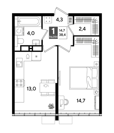 
  Продается 1-комн. квартира 38.4 м², в ЖК ДОГМА ПАРК, лит 20. Фото 1.