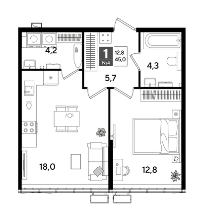 
  Продается 1-комн. квартира 45 м², в ЖК ДОГМА ПАРК, литера 18. Фото 1.