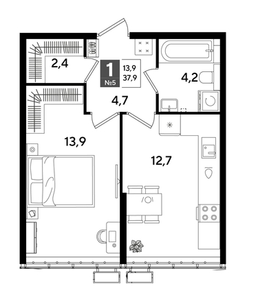 
  Продается 1-комн. квартира 37.9 м², в ЖК ДОГМА ПАРК, литера 18. Фото 1.