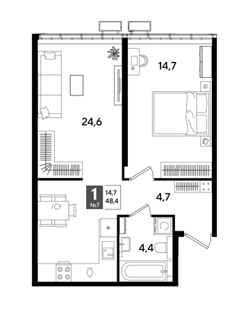 
  Продается 1-комн. квартира 48.4 м², в ЖК ДОГМА ПАРК, литера 18. Фото 1.