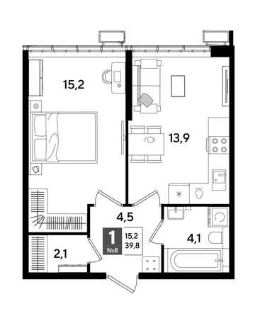 
  Продается 1-комн. квартира 39.8 м², в ЖК ДОГМА ПАРК, литера 18. Фото 1.