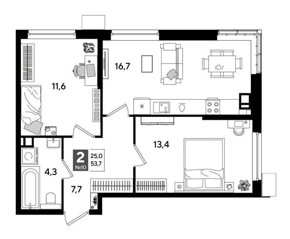 
  Продается 2-комн. квартира 53.7 м², в ЖК ДОГМА ПАРК, литера 18. Фото 1.