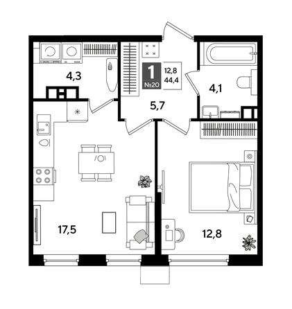 
  Продается 1-комн. квартира 44.4 м², в ЖК ДОГМА ПАРК, литера 18. Фото 1.