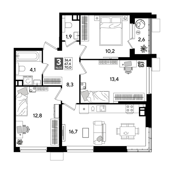 
  Продается 3-комн. квартира 70 м², в ЖК ДОГМА ПАРК, литера 18. Фото 1.