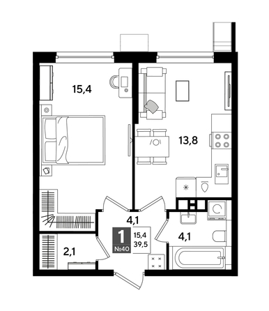 
  Продается 1-комн. квартира 39.5 м², в ЖК ДОГМА ПАРК, литера 18. Фото 1.