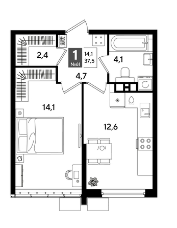 
  Продается 1-комн. квартира 37.5 м², в ЖК ДОГМА ПАРК, литера 18. Фото 1.