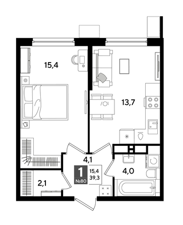 
  Продается 1-комн. квартира 39.3 м², в ЖК ДОГМА ПАРК, литера 18. Фото 1.