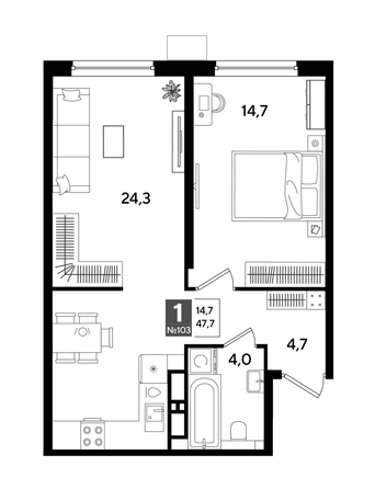 
  Продается 1-комн. квартира 47.7 м², в ЖК ДОГМА ПАРК, литера 18. Фото 1.
