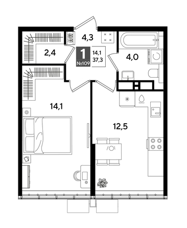
  Продается 1-комн. квартира 37.3 м², в ЖК ДОГМА ПАРК, литера 18. Фото 1.