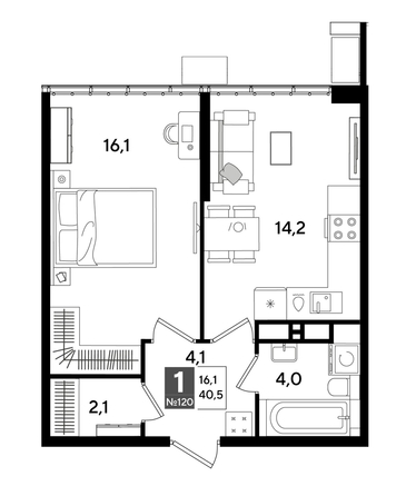 
  Продается 1-комн. квартира 40.5 м², в ЖК ДОГМА ПАРК, литера 18. Фото 1.