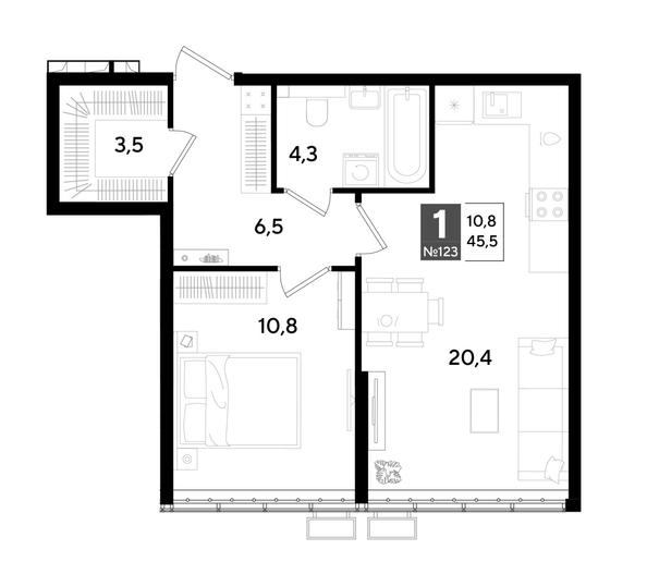 
  Продается 1-комн. квартира 45.5 м², в ЖК ДОГМА ПАРК, литера 18. Фото 1.