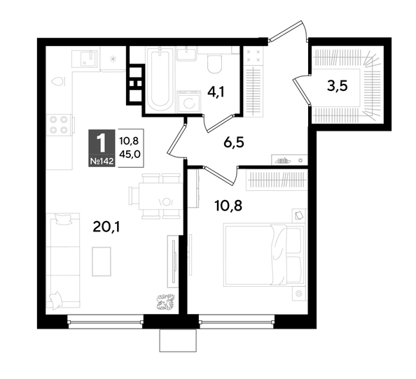 
  Продается 1-комн. квартира 45 м², в ЖК ДОГМА ПАРК, литера 18. Фото 1.