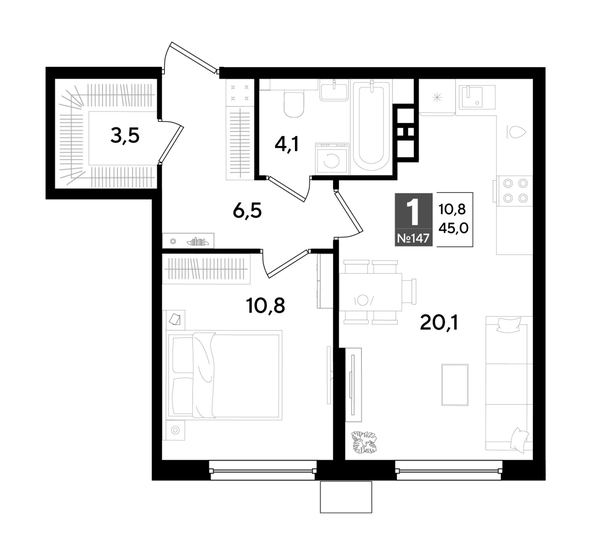 
  Продается 1-комн. квартира 45 м², в ЖК ДОГМА ПАРК, литера 18. Фото 1.