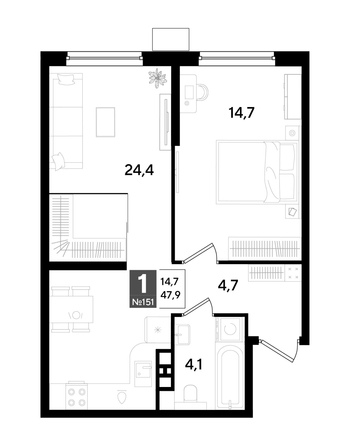 
  Продается 1-комн. квартира 47.9 м², в ЖК ДОГМА ПАРК, литера 18. Фото 1.