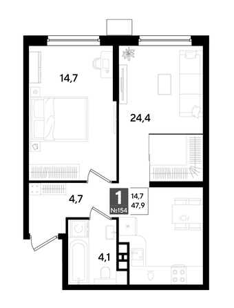 
  Продается 1-комн. квартира 47.9 м², в ЖК ДОГМА ПАРК, литера 18. Фото 1.