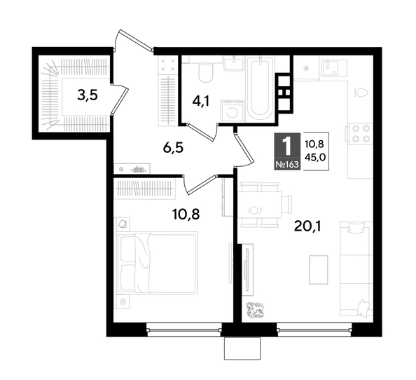 
  Продается 1-комн. квартира 45 м², в ЖК ДОГМА ПАРК, литера 18. Фото 1.
