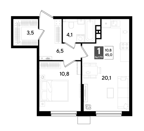 
  Продается 1-комн. квартира 45 м², в ЖК ДОГМА ПАРК, литера 18. Фото 1.