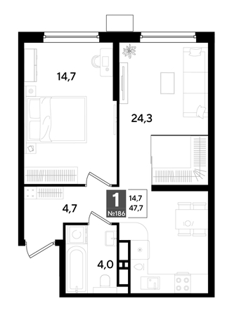 
  Продается 1-комн. квартира 47.7 м², в ЖК ДОГМА ПАРК, литера 18. Фото 1.