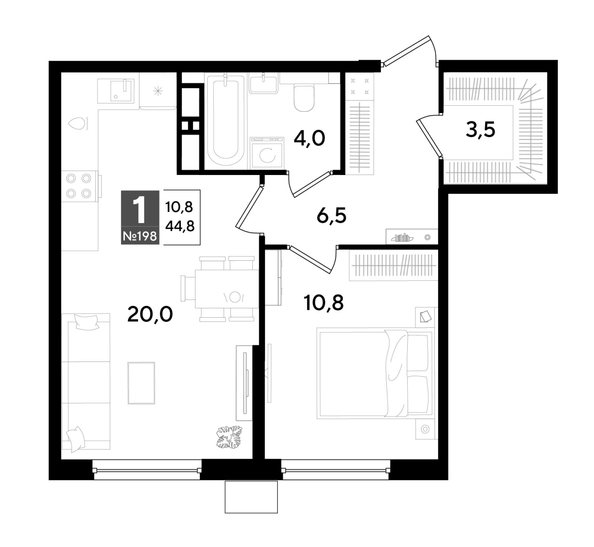 
  Продается 1-комн. квартира 44.8 м², в ЖК ДОГМА ПАРК, литера 18. Фото 1.