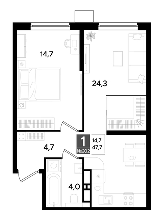 
  Продается 1-комн. квартира 47.7 м², в ЖК ДОГМА ПАРК, литера 18. Фото 1.