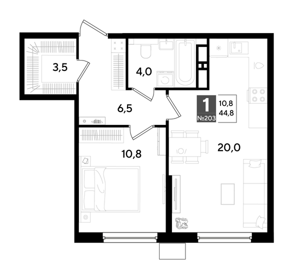 
  Продается 1-комн. квартира 44.8 м², в ЖК ДОГМА ПАРК, литера 18. Фото 1.