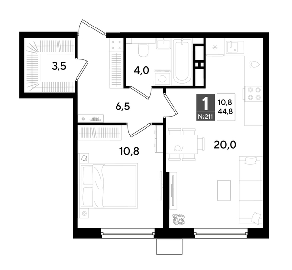 
  Продается 1-комн. квартира 44.8 м², в ЖК ДОГМА ПАРК, литера 18. Фото 1.