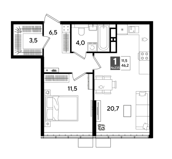 
  Продается 1-комн. квартира 46.2 м², в ЖК ДОГМА ПАРК, литера 18. Фото 1.