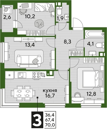 
  Продается 3-комн. квартира 70 м², в ЖК ДОГМА ПАРК, литера 18. Фото 1.