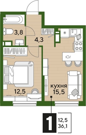 
  Продается 1-комн. квартира 36.1 м², в ЖК ДОГМА ПАРК, литера 18. Фото 1.