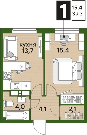 
  Продается 1-комн. квартира 39.3 м², в ЖК ДОГМА ПАРК, литера 18. Фото 1.