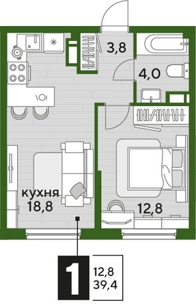 
  Продается 1-комн. квартира 39.4 м², в ЖК ДОГМА ПАРК, литера 18. Фото 1.