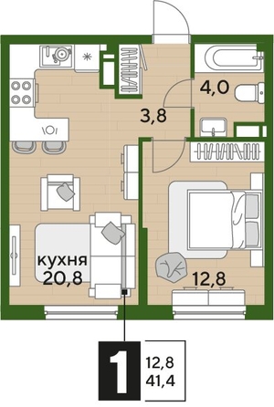 
  Продается 1-комн. квартира 41.4 м², в ЖК ДОГМА ПАРК, литера 18. Фото 1.