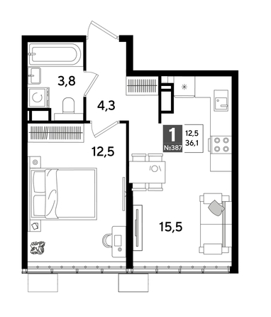 
  Продается 1-комн. квартира 36.1 м², в ЖК ДОГМА ПАРК, литера 18. Фото 1.