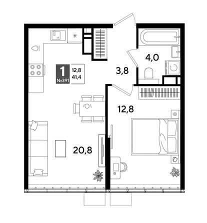 
  Продается 1-комн. квартира 41.4 м², в ЖК ДОГМА ПАРК, литера 18. Фото 1.