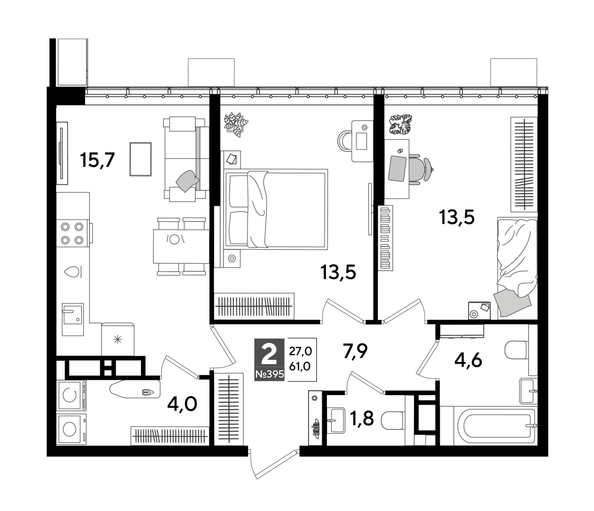 
  Продается 2-комн. квартира 61 м², в ЖК ДОГМА ПАРК, литера 18. Фото 1.