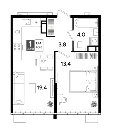 
  Продается 1-комн. квартира 40.6 м², в ЖК ДОГМА ПАРК, литера 18. Фото 1.