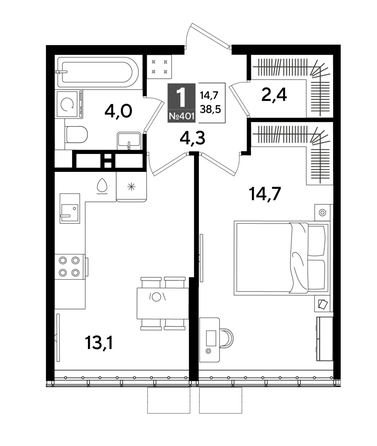
  Продается 1-комн. квартира 38.5 м², в ЖК ДОГМА ПАРК, литера 18. Фото 1.