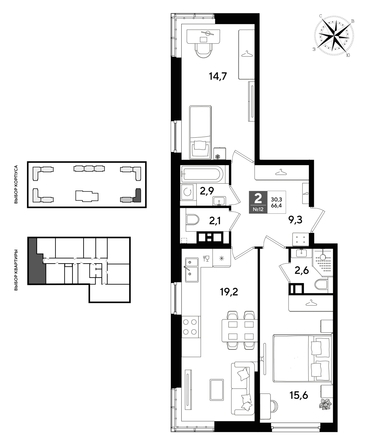 
  Продается 2-комн. квартира 66.4 м², в ЖК ДОГМА ПАРК, литера 21. Фото 1.