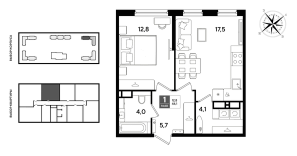
  Продается 1-комн. квартира 44.1 м², в ЖК ДОГМА ПАРК, литера 22. Фото 1.