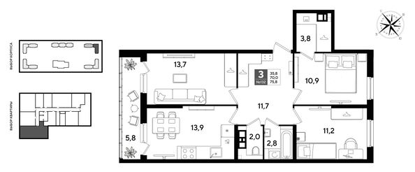 
  Продается 3-комн. квартира 75.8 м², в ЖК ДОГМА ПАРК, литера 22. Фото 1.