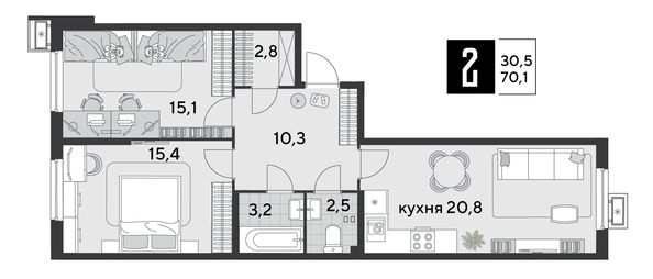 
  Продается 2-комн. квартира 70.1 м². Фото 1.