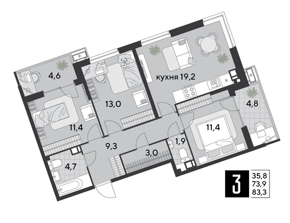 
  Продается 3-комн. квартира 83.3 м². Фото 1.