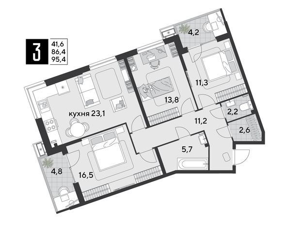 
  Продается 3-комн. квартира 96.8 м², в ЖК Парк Победы 2, литера 21. Фото 1.