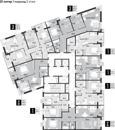 
  Продается 3-комн. квартира 84.8 м², в ЖК Парк Победы 2, литера 21. Фото 2.