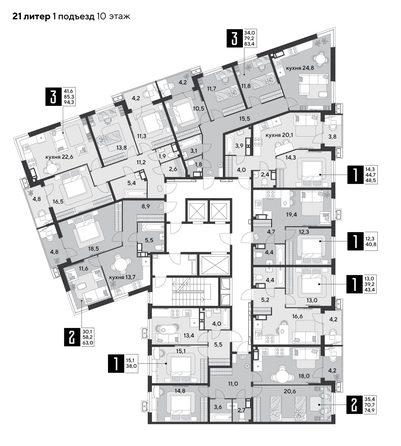 
  Продается 3-комн. квартира 95.5 м², в ЖК Парк Победы 2, литера 21. Фото 2.