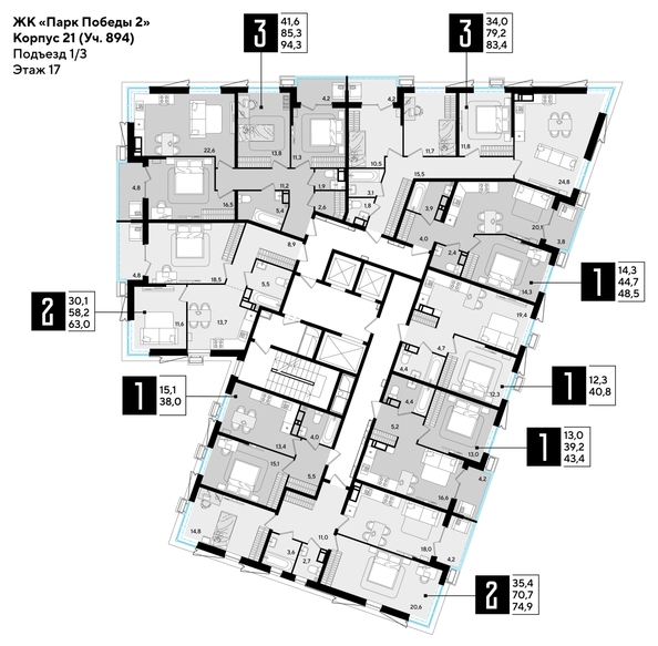 
  Продается 2-комн. квартира 76 м², в ЖК Парк Победы 2, литера 21. Фото 2.