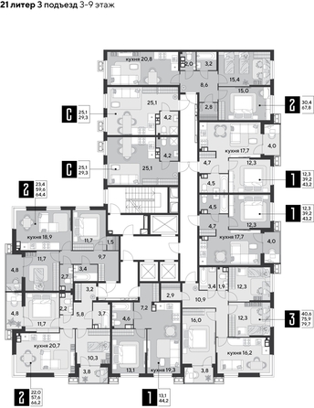 
  Продается 3-комн. квартира 79.7 м², в ЖК Парк Победы 2, литера 21. Фото 2.