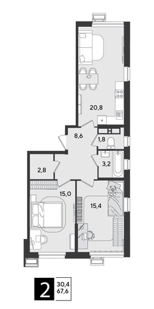 
  Продается 2-комн. квартира 67.6 м², в ЖК Парк Победы 2, литера 21. Фото 1.